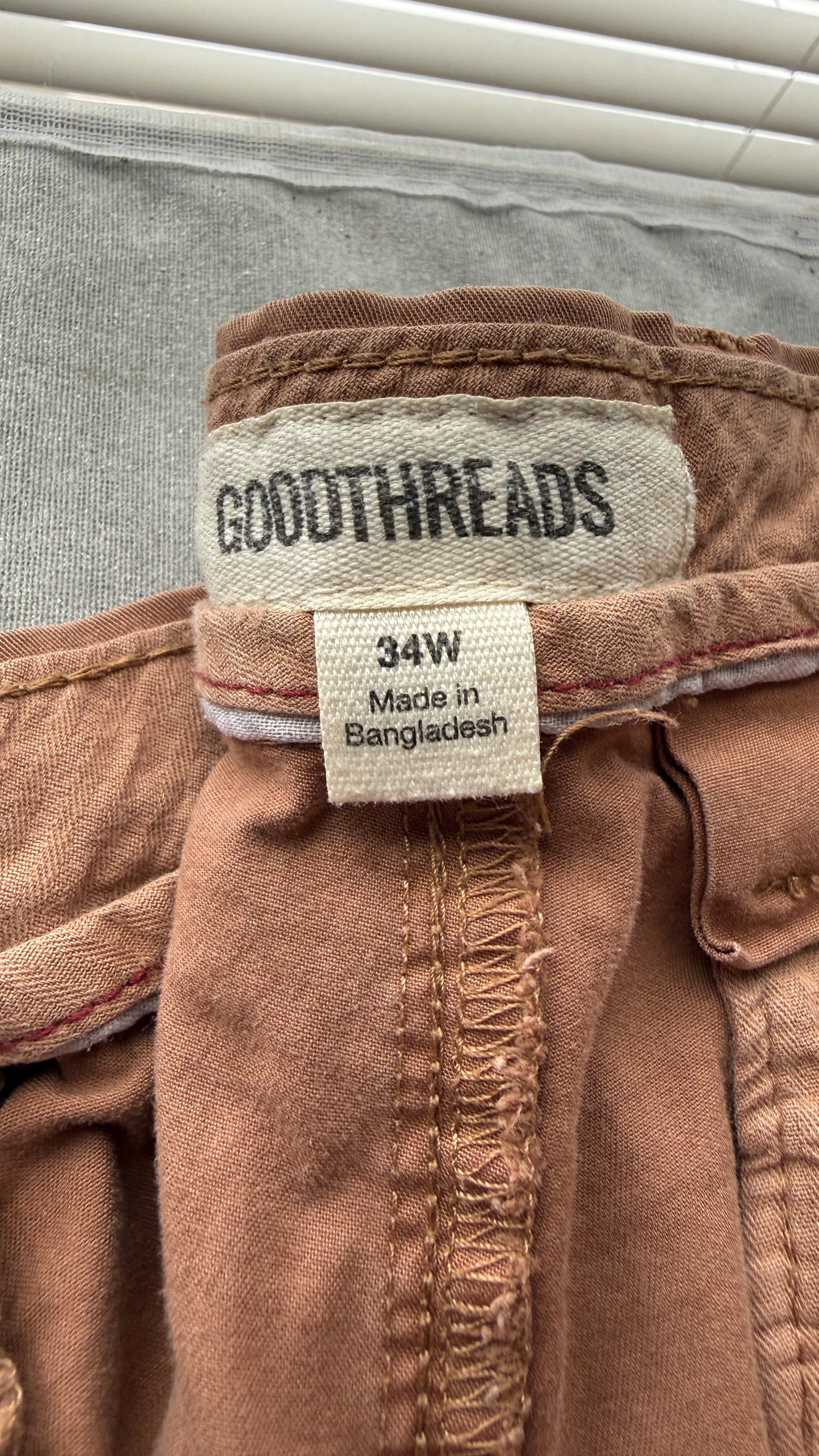 Goodthreads Men’s Chino Shorts Brown Casual Flat Front Size 34