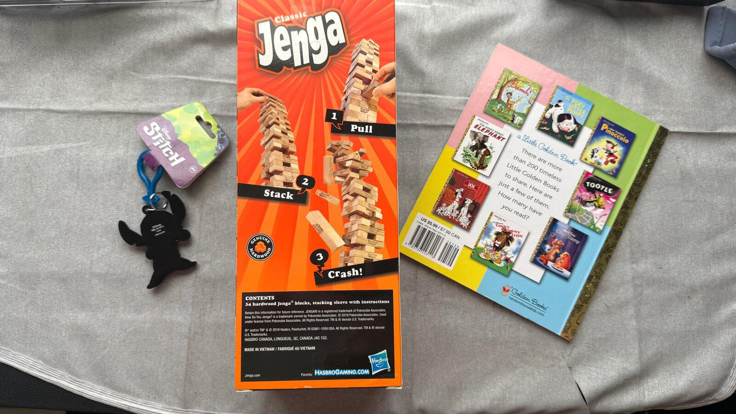 Family night Bundle Jenga + Disney Scamp Book + FREE Stitch Keychain