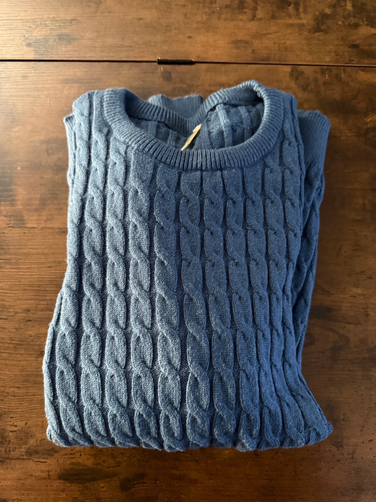 Askdeer Men's Pullover Sweater Crewneck Cable Knit Long Sleeve Sweater Blue