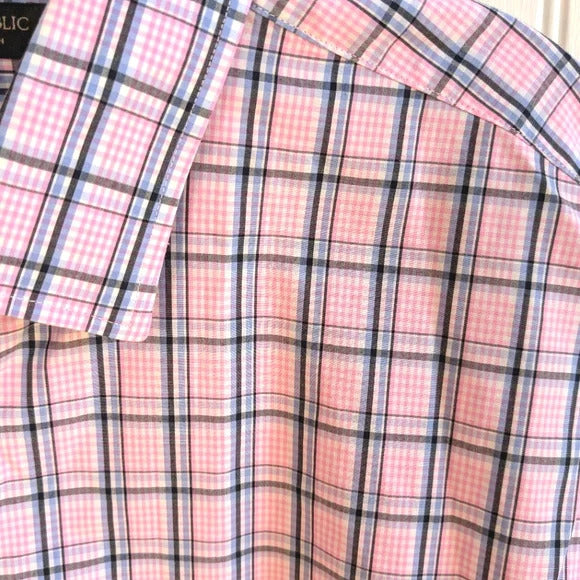 Banana Republic Grant Fit Pink Plaid sz Large Mens shirt