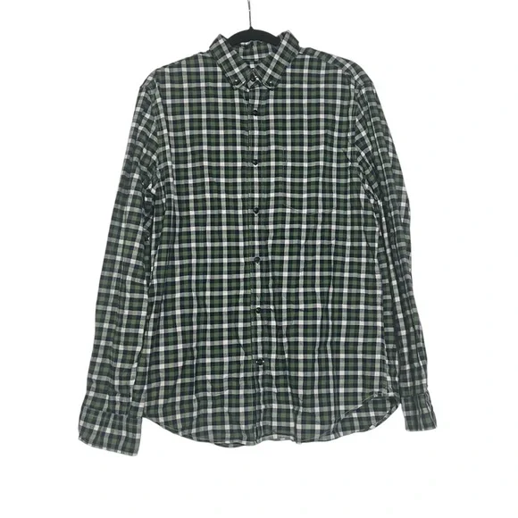 Banana Republic Luxe Flannel Shirt Check Grant Fit Size Large Green White
