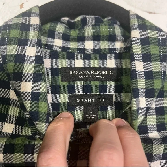 Banana Republic Luxe Flannel Shirt Check Grant Fit Size Large Green White