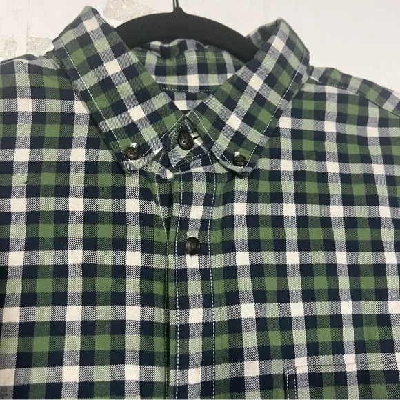Banana Republic Luxe Flannel Shirt Check Grant Fit Size Large Green White