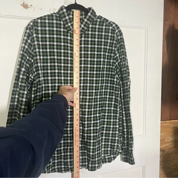 Banana Republic Luxe Flannel Shirt Check Grant Fit Size Large Green White