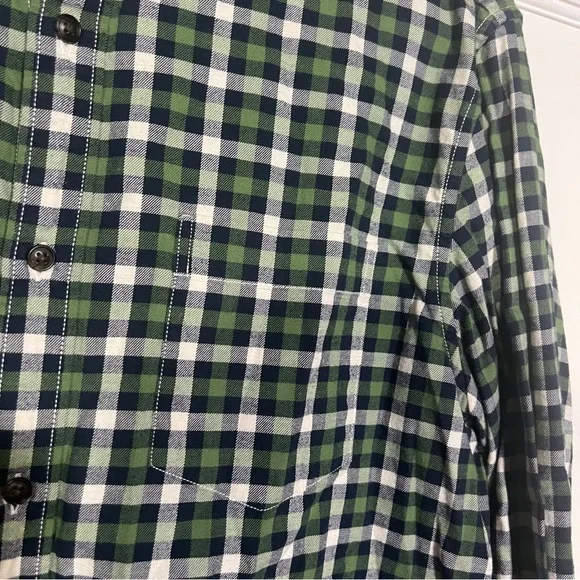 Banana Republic Luxe Flannel Shirt Check Grant Fit Size Large Green White