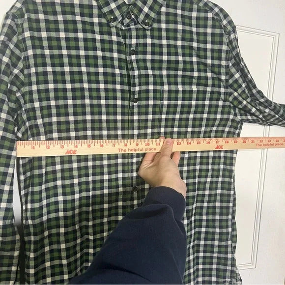 Banana Republic Luxe Flannel Shirt Check Grant Fit Size Large Green White