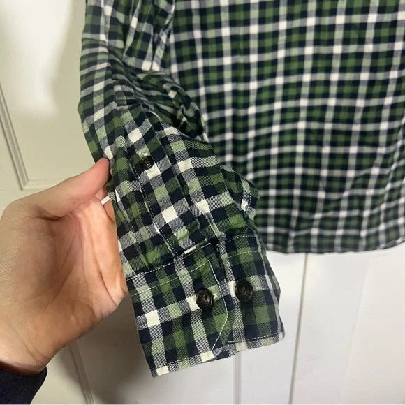 Banana Republic Luxe Flannel Shirt Check Grant Fit Size Large Green White