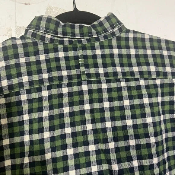 Banana Republic Luxe Flannel Shirt Check Grant Fit Size Large Green White