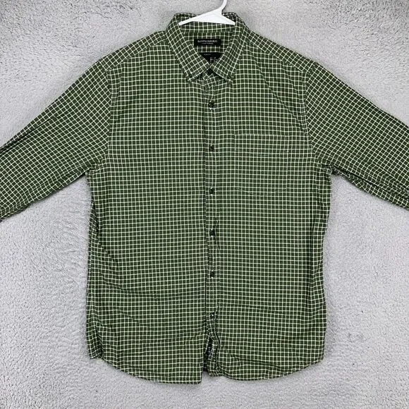 Banana Republic Luxe Flannel Shirt Mens Large Green Check Slim Fit Button Down