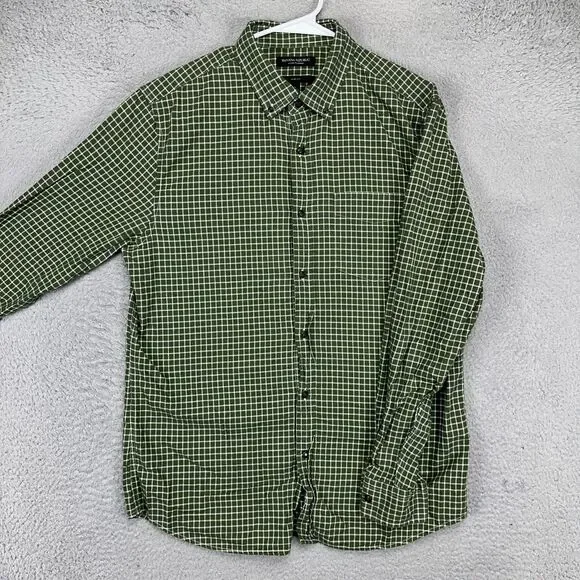 Banana Republic Luxe Flannel Shirt Mens Large Green Check Slim Fit Button Down
