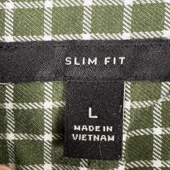 Banana Republic Luxe Flannel Shirt Mens Large Green Check Slim Fit Button Down