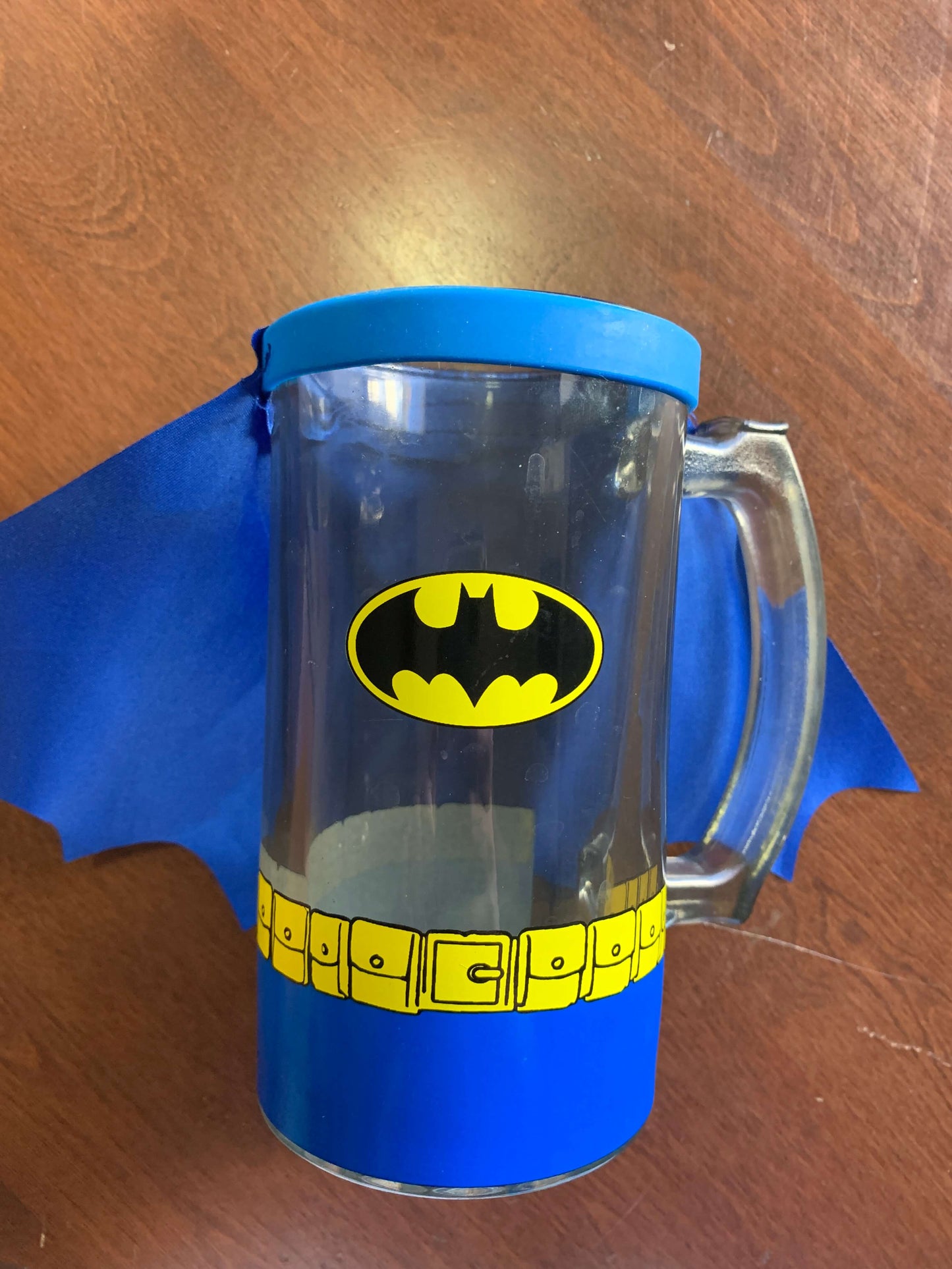Batman Retro Logo Tall Glass Mug Cup with Cape DC Comics Book collectable dark knight