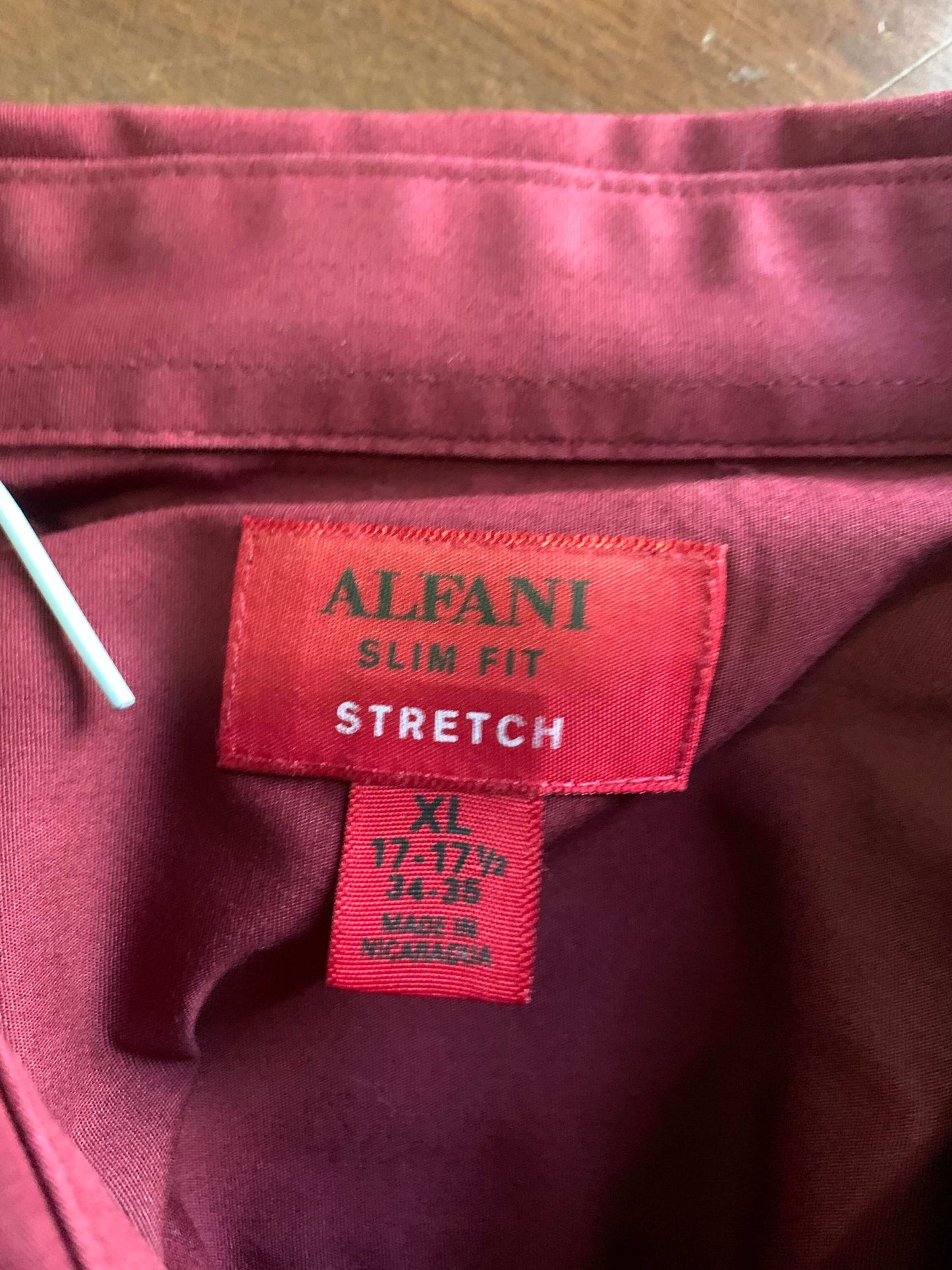 Button Down Dress Shirt Alfani Long Sleeve 17-17.5 Slim Stretch 34/35 Maroon Red
