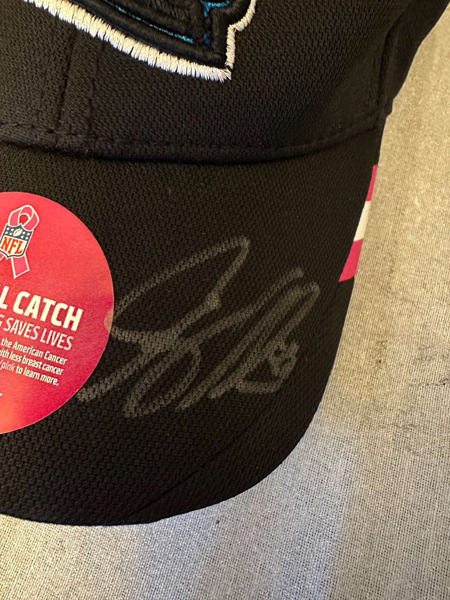 Carolina Panthers NFL breast cancer awareness hat velcro os Greg Olsen signed