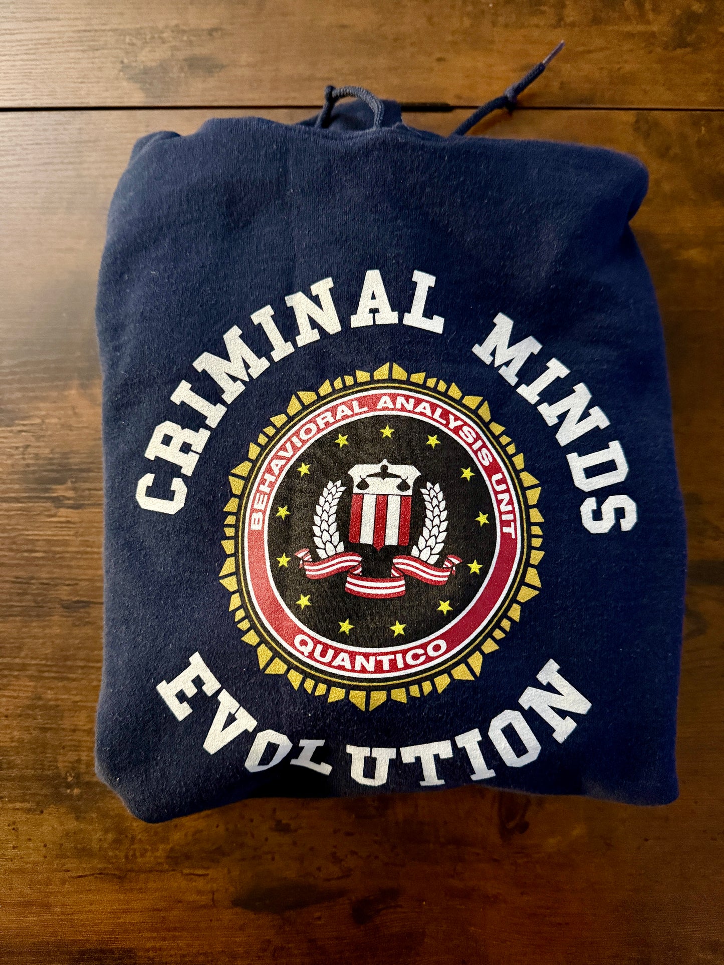 Criminal Minds Evolution Commerative Season 18 Hoodie Tv show RARE FIND Navy L BAU Quantico