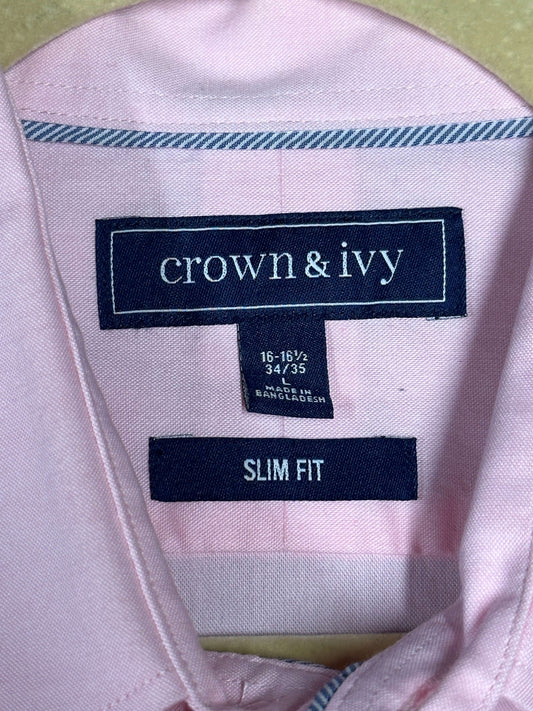 Dress shirt Large Pink Slim Fit Button Down Crown & Ivy 16-16.5 34/35 Long sleev