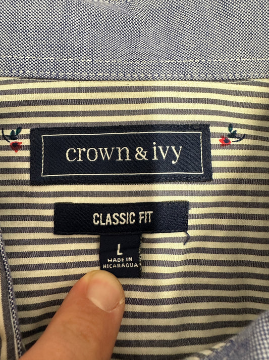 Crown & Ivy Long Sleeve Button Down Dress Shirt Size Large Red White Blue