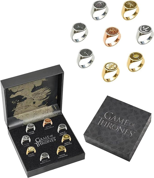 GAME OF THRONES HOUSES RING SET 8 NIB Collectables Stark Lannister GOT sigil