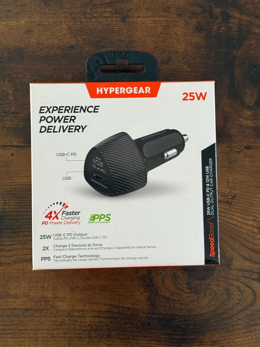 HyperGear SpeedBoost 25-Watt PD Dual-Output Car Charger Black (15619)