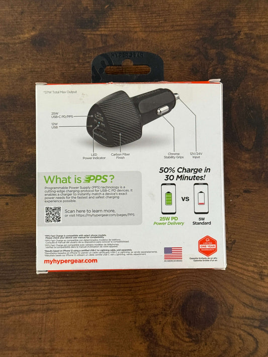 HyperGear SpeedBoost 25-Watt PD Dual-Output Car Charger Black (15619)