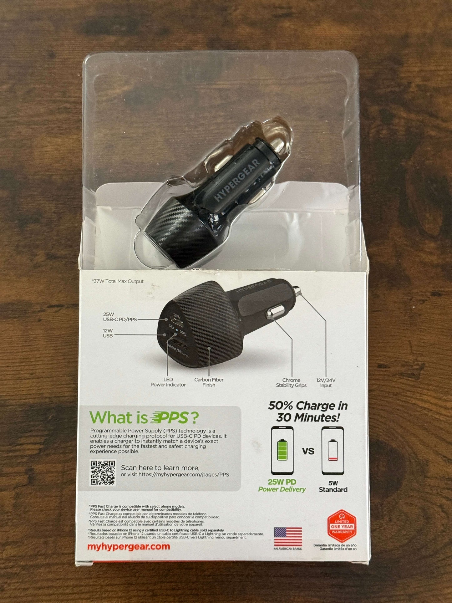 HyperGear SpeedBoost 25-Watt PD Dual-Output Car Charger Black (15619)