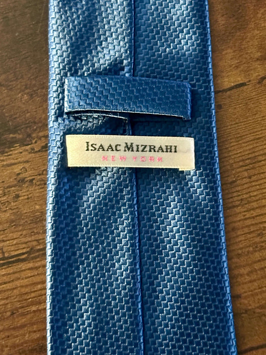 Isaac Mizrahi Men's Solid 100 polyester Blue Textured Weave Neck Tie Navy