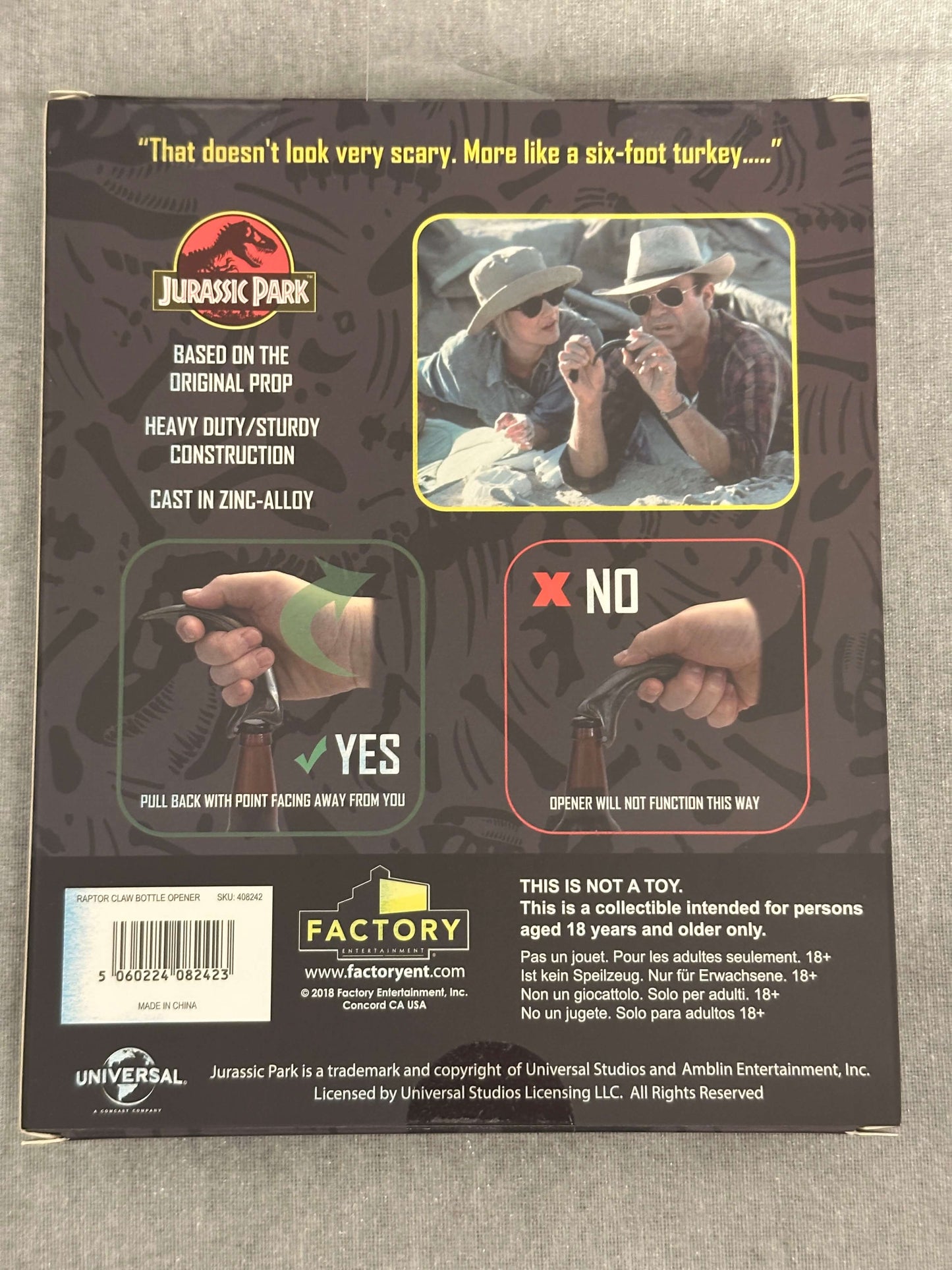 Jurassic Park Bottle Opener 5.5 Inch Raptor Claw Zinc Alloy Dinosaur Fossil