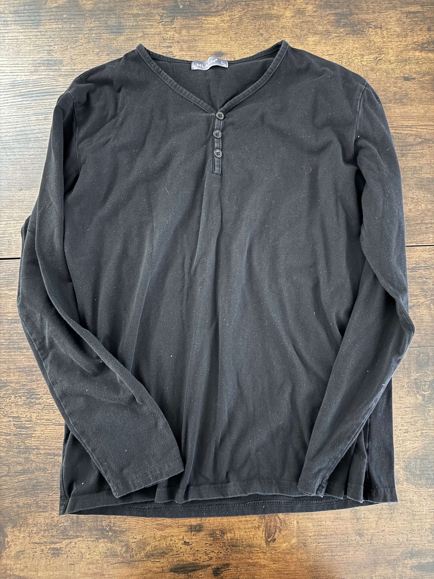 MLANM Mens Casual Slim Fit Basic Henley Long Sleeve Fashion Cotton Black Large