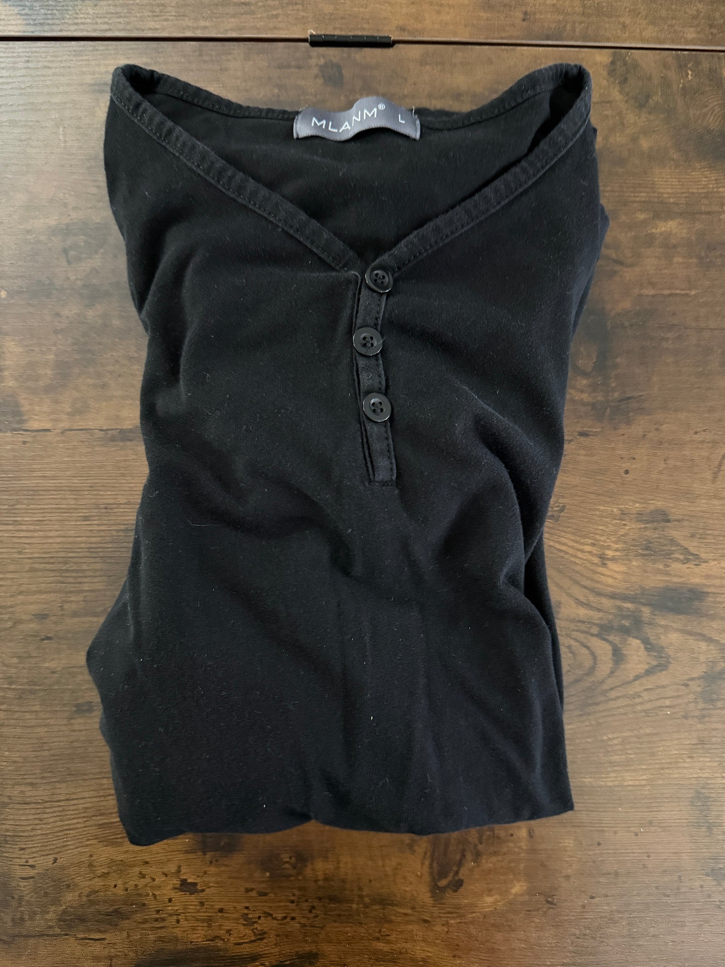 MLANM Mens Casual Slim Fit Basic Henley Long Sleeve Fashion Cotton Black Large