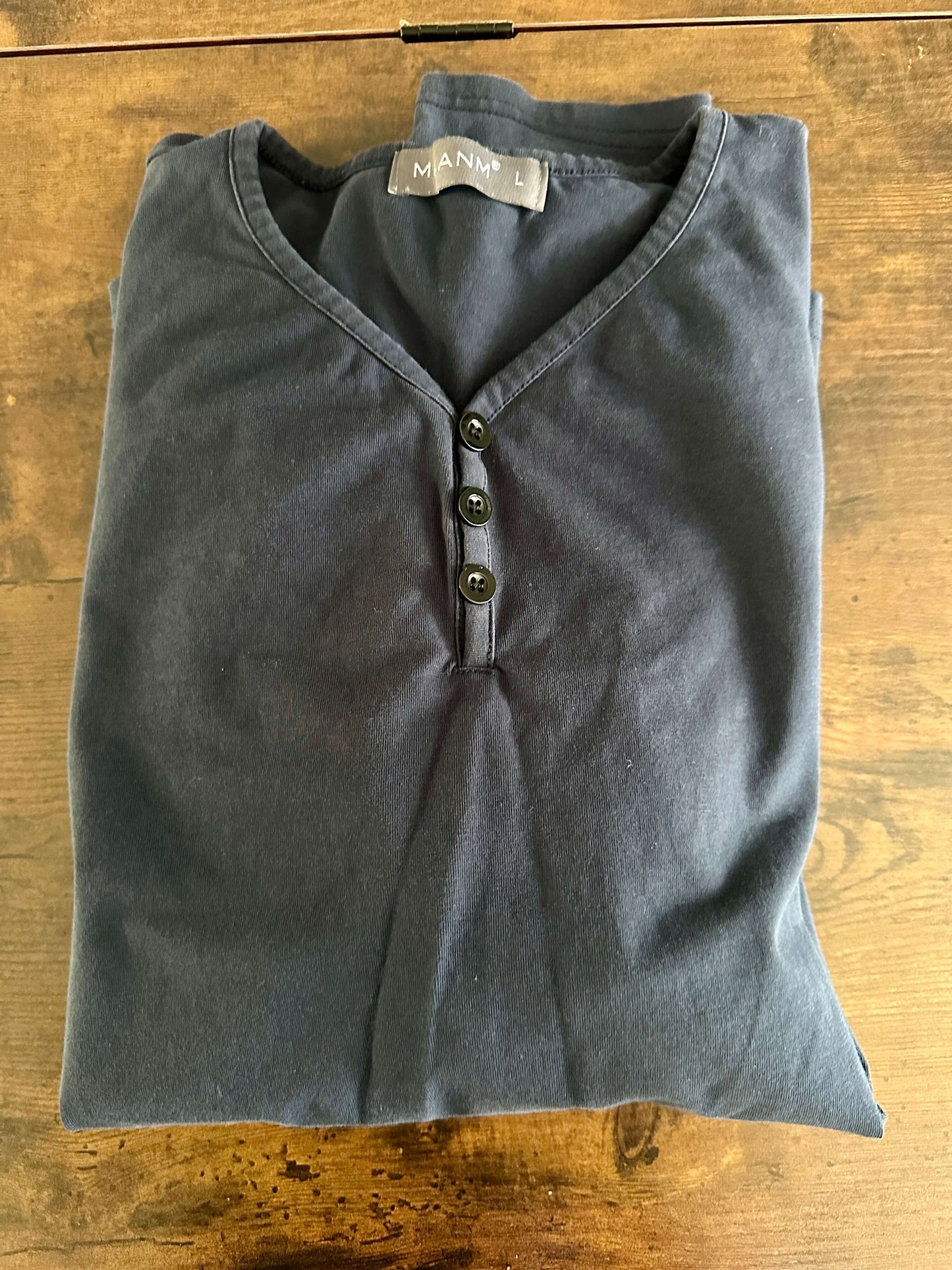MLANM Mens Casual Slim Fit Basic Henley Long Sleeve Fashion Cotton Navy Large