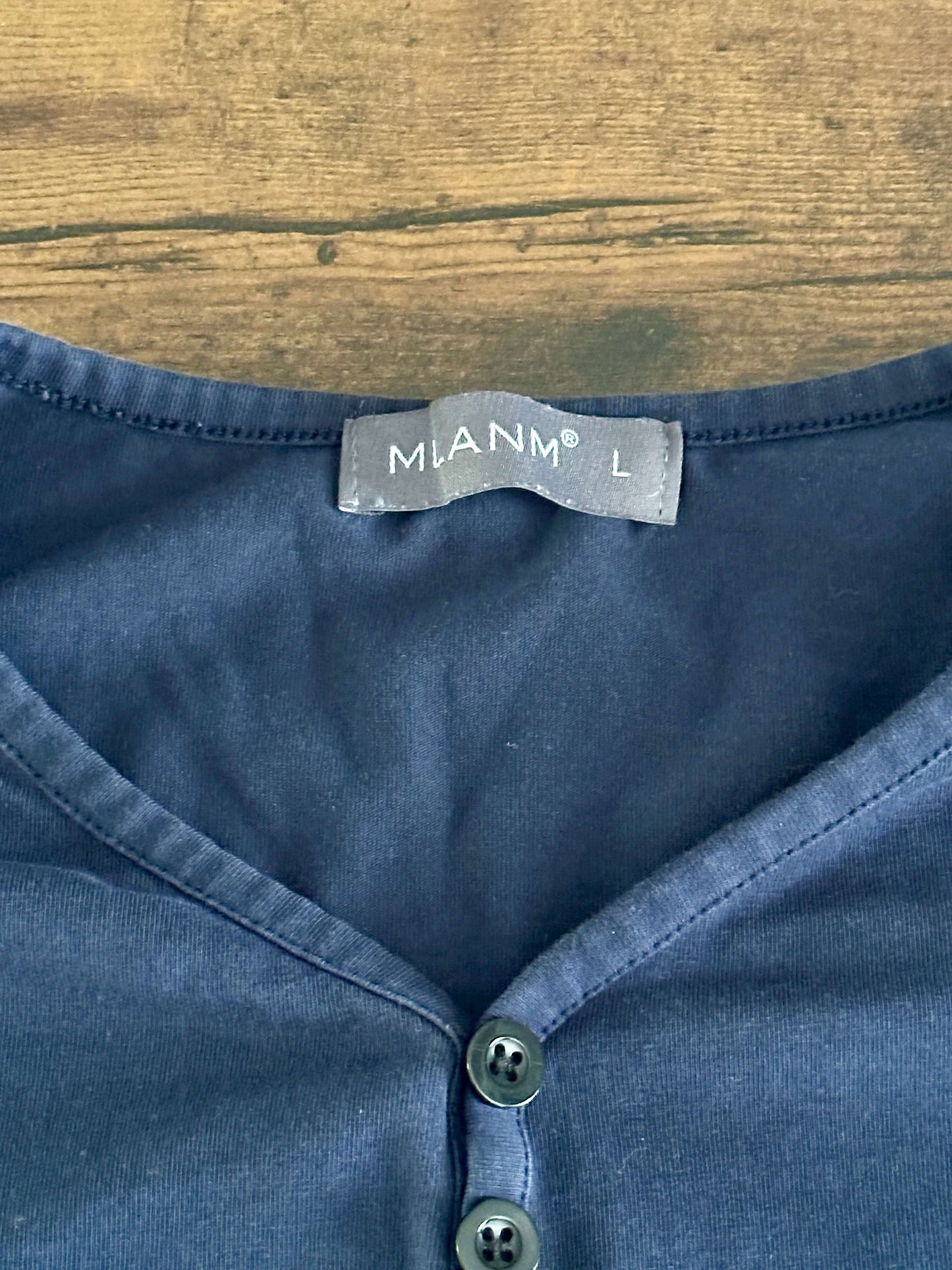 MLANM Mens Casual Slim Fit Basic Henley Long Sleeve Fashion Cotton Navy Large