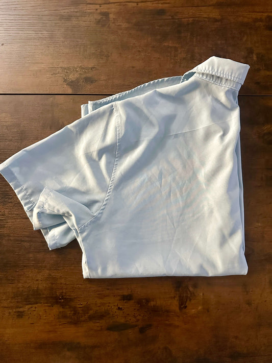 Men's Muscle Fit Dress Shirts Short Sleeve Athletic Fit Button Down Shirt Blue