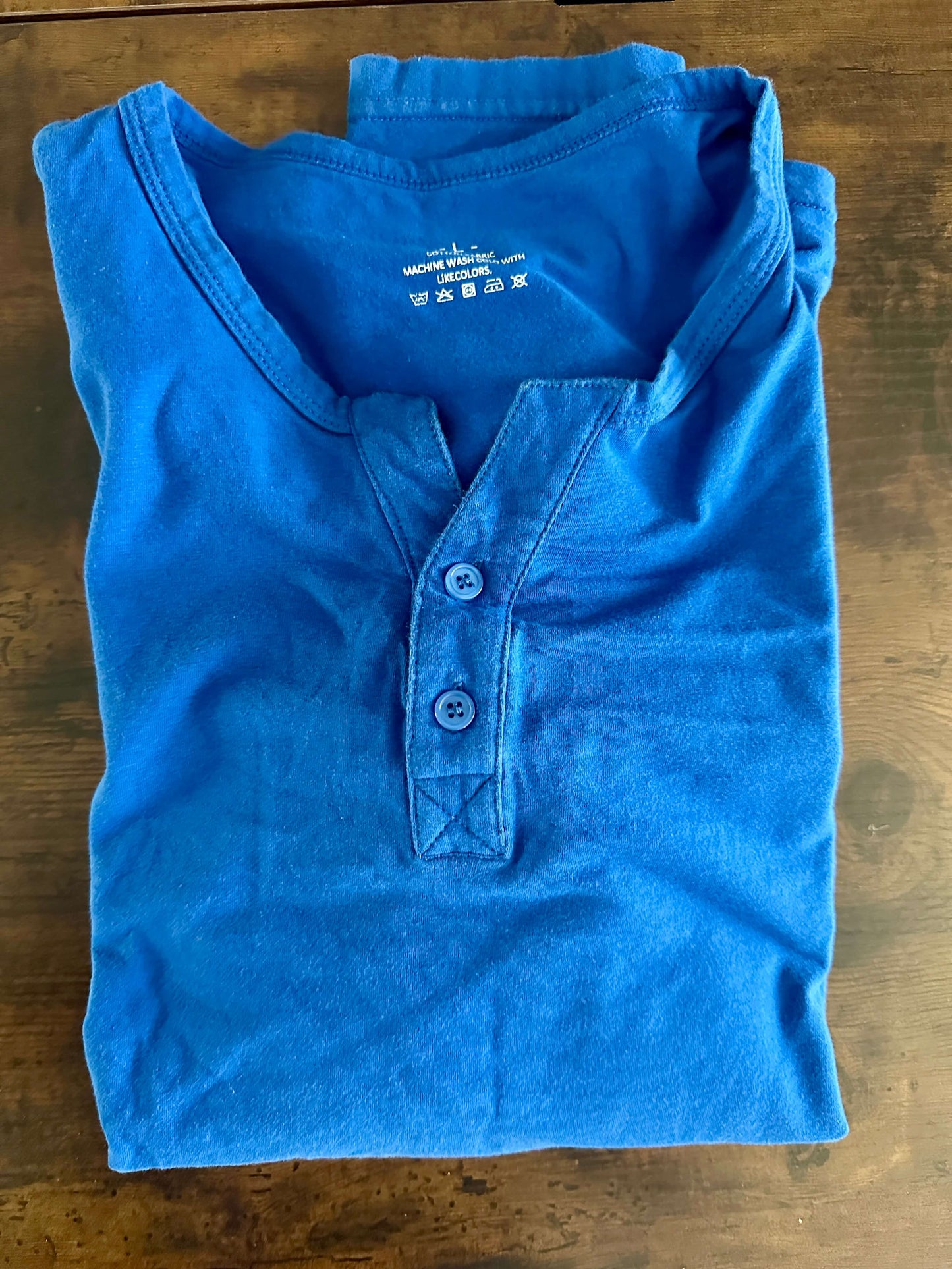 Muscle Alive Mens Summer Casual Short Sleeve Henleys Button Blue Large Slim Fit