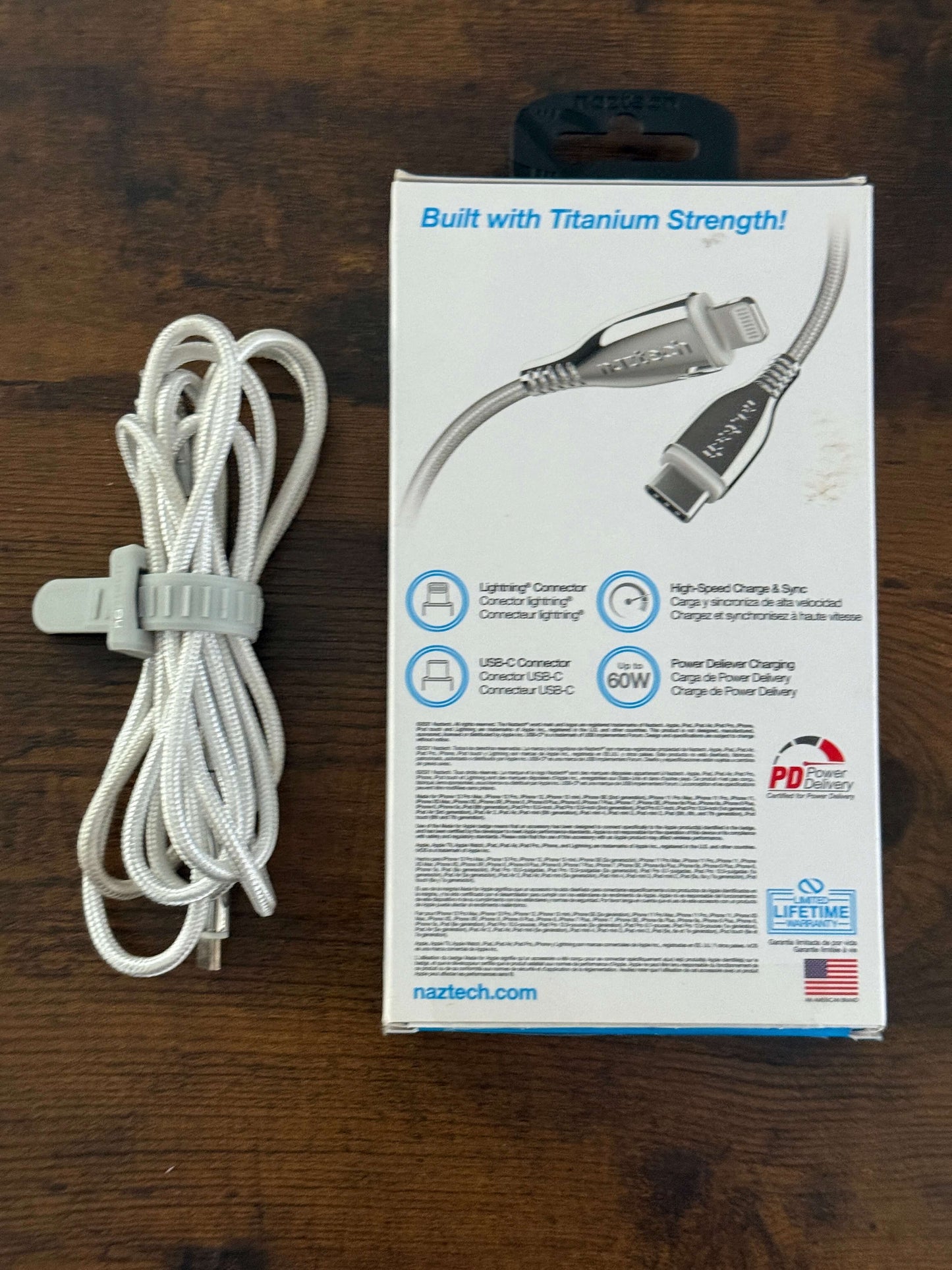 Naztech Titanium 6ft Braided White Data Sync Cable Apple Lightning Fast Charge