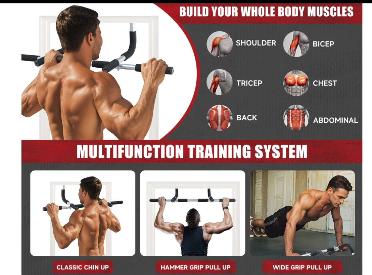 Pull Up grip Bar hanging Door frame 350 lb Capacity Sturdy Construction Home Gym
