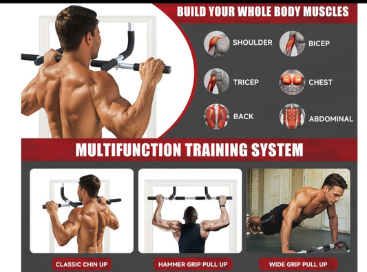 Pull Up grip Bar hanging Door frame 350 lb Capacity Sturdy Construction Home Gym