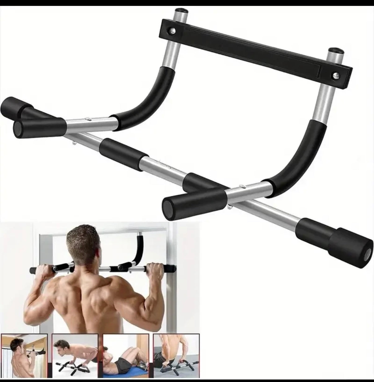 Pull Up grip Bar hanging Door frame 350 lb Capacity Sturdy Construction Home Gym