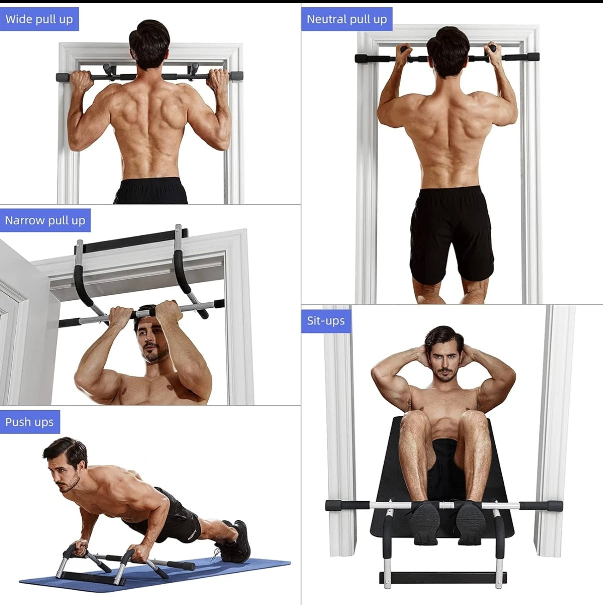 Pull Up grip Bar hanging Door frame 350 lb Capacity Sturdy Construction Home Gym