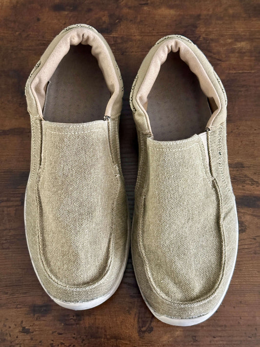 Slip On Canvas Loafers Mens Casual Boat Walking Shoes JABASIC (10,Khaki/Beige)