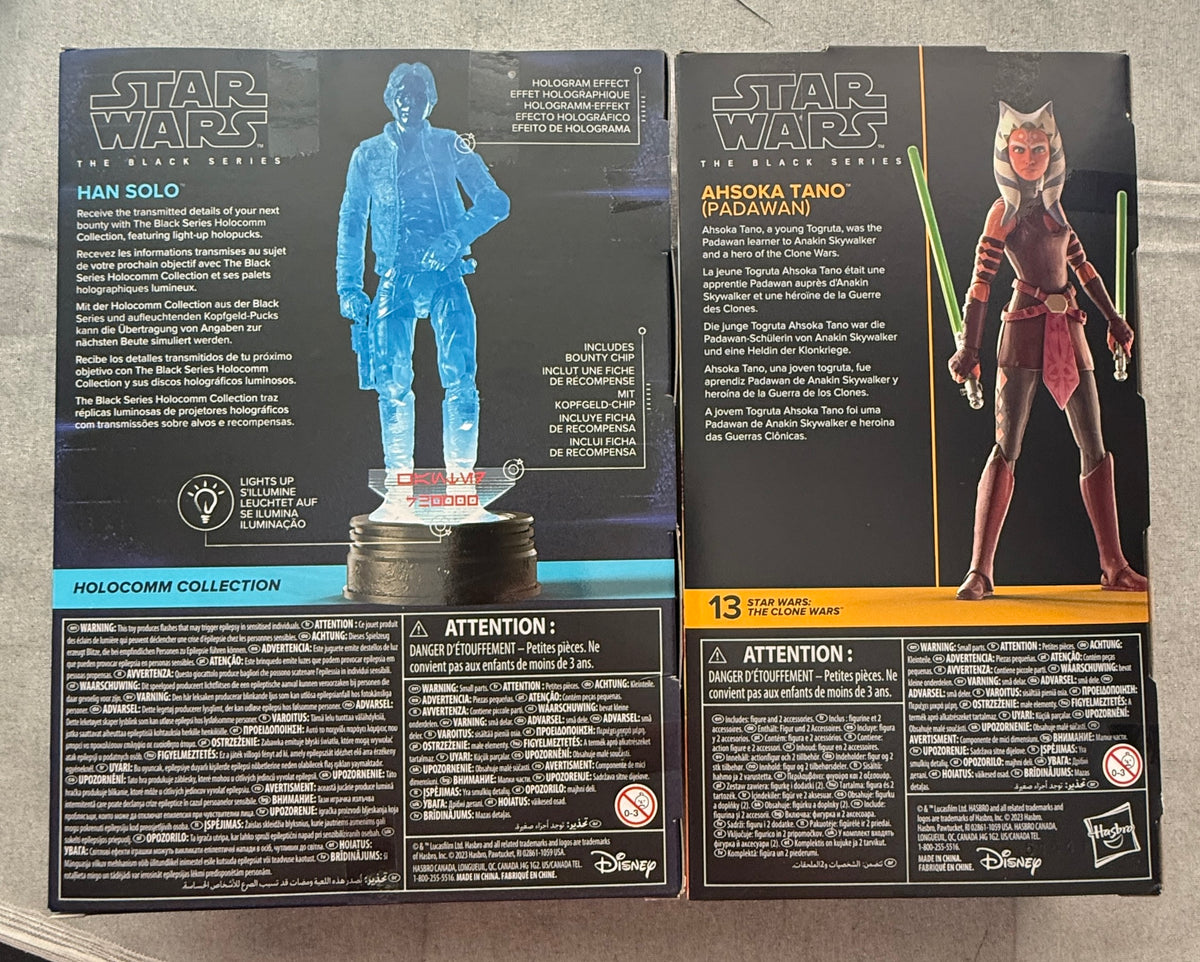 Star Wars Black Series Ahsoka Tano Padawan #13 + Han Solo Holocomm Figure Lot