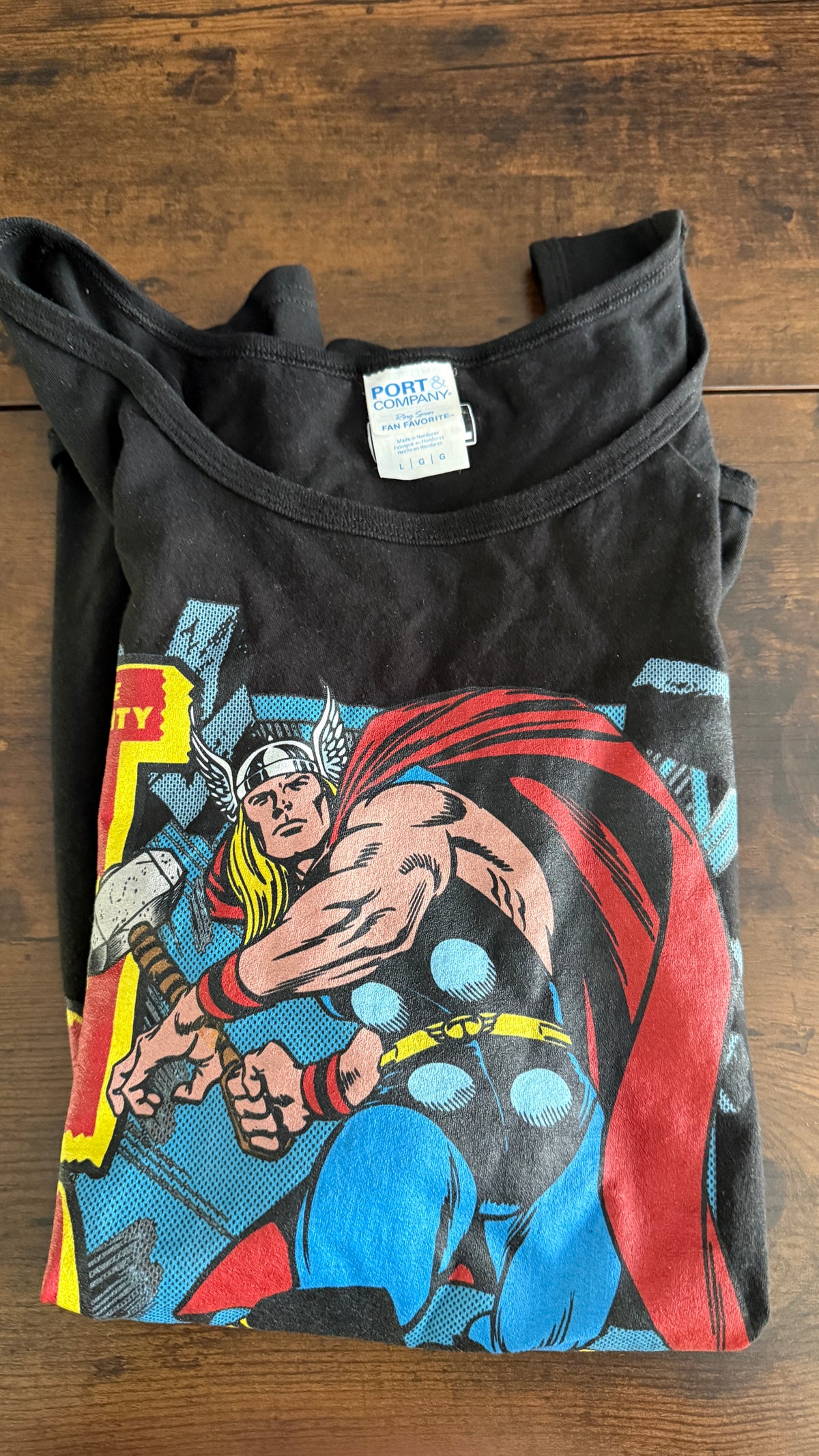 Marvel Thor Men's Large Black Graphic Tank Top Port & Company Mighty Thor Shirt