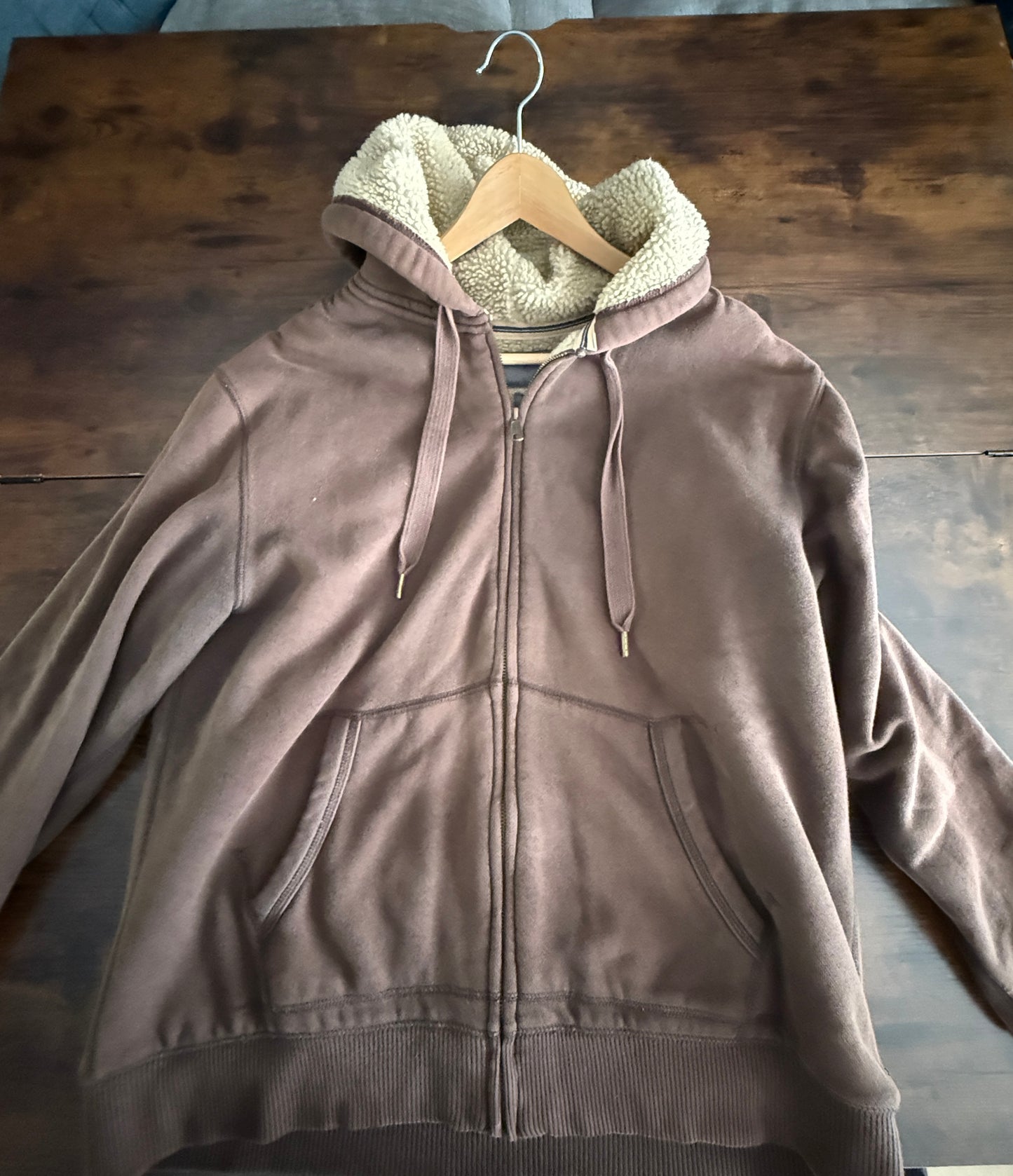 Old Navy Sherpa Lined Full Zip Hoodie Brown Men’s Large Fleece Sweatshirt Jacket
