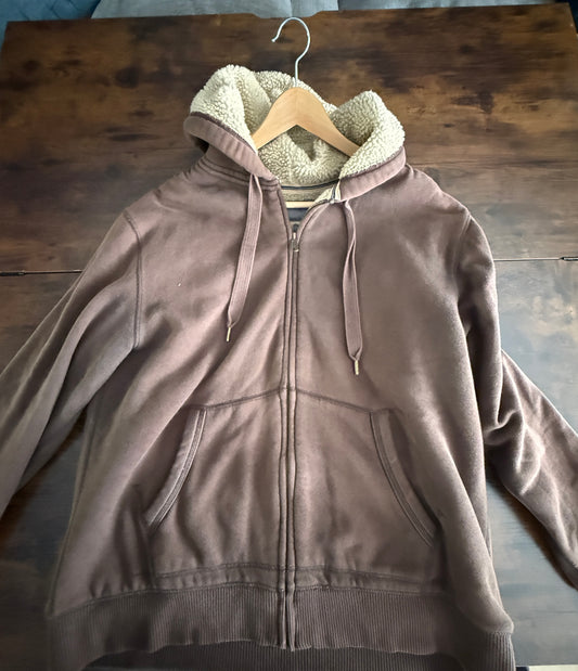 Old Navy Sherpa Lined Full Zip Hoodie Brown Men’s Large Fleece Sweatshirt Jacket