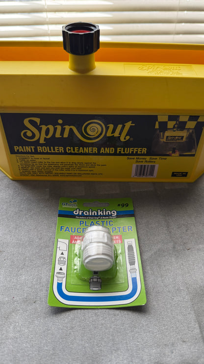 SpinOut Paint Roller Cleaner & Fluffer w/ Drain King #99 Faucet Adapter New