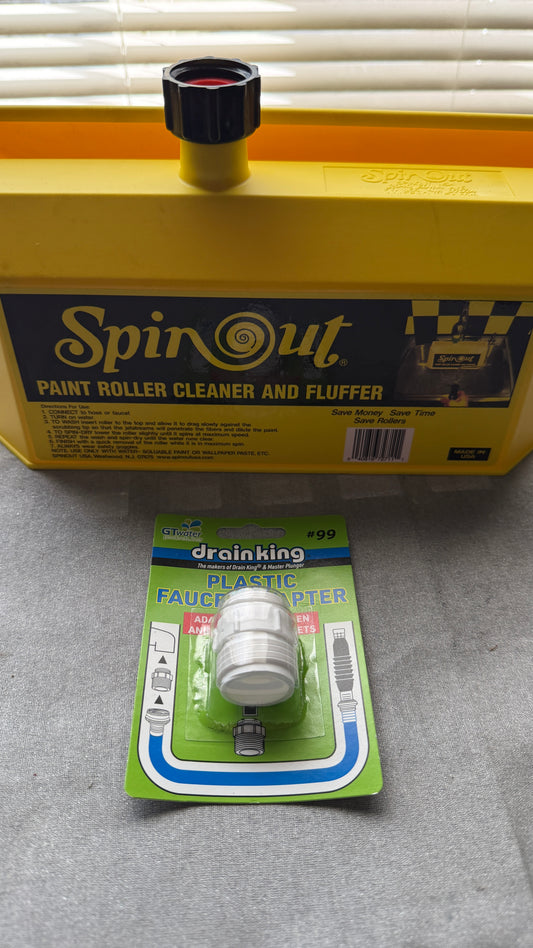 SpinOut Paint Roller Cleaner & Fluffer w/ Drain King #99 Faucet Adapter New
