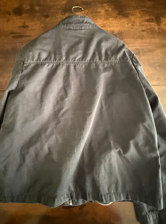 River Island Men’s XL Navy Bomber Harrington Jacket Elbow Patch Full Zip