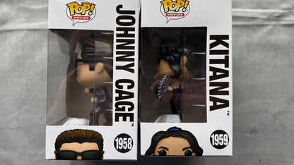 JOHNNY CAGE 1958 & KITANA 1959 Funko Pop Movies MORTAL KOMBAT 2 w/Cases IN HAND