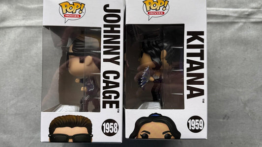 JOHNNY CAGE 1958 & KITANA 1959 Funko Pop Movies MORTAL KOMBAT 2 w/Cases IN HAND