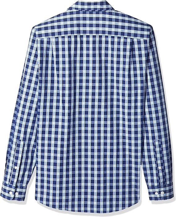 Amazon Essentials Men's Slim-Fit Long-Sleeve Poplin Shirt, Blue Plaid, Large