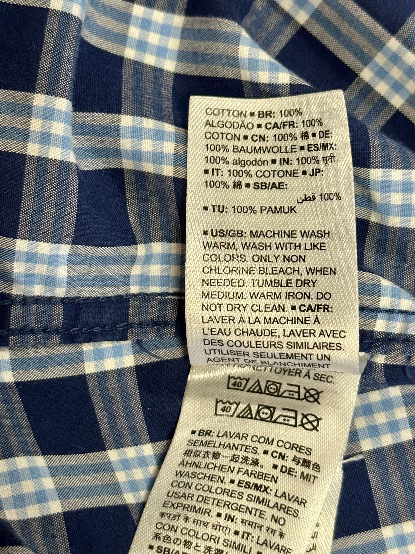 Amazon Essentials Men's Slim-Fit Long-Sleeve Poplin Shirt, Blue Plaid, Large